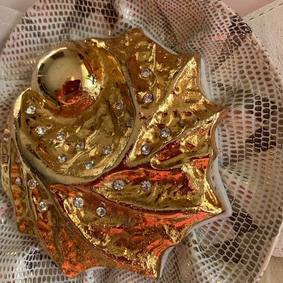 Vtg 80s Genuine leather Unique Artisan belt gold ornate buckle ruffle Belt M NOS - Picture 3 of 15